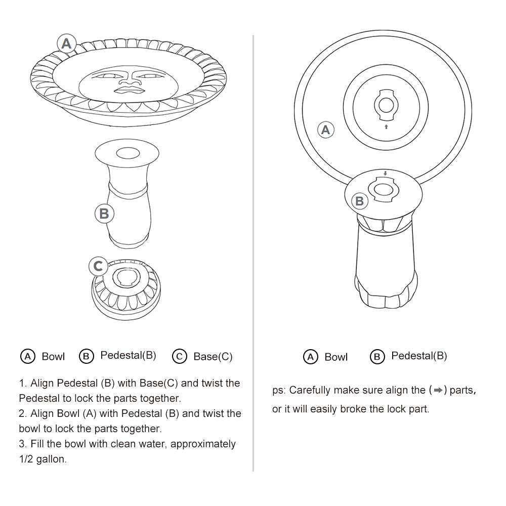 Instruction Manual for Fiber Concrete Antique Pedestal Birdbath