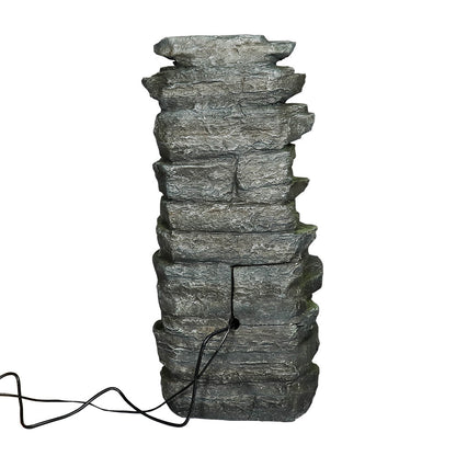 Layered Faux Shale Rock Waterfall Fountain Side Profile