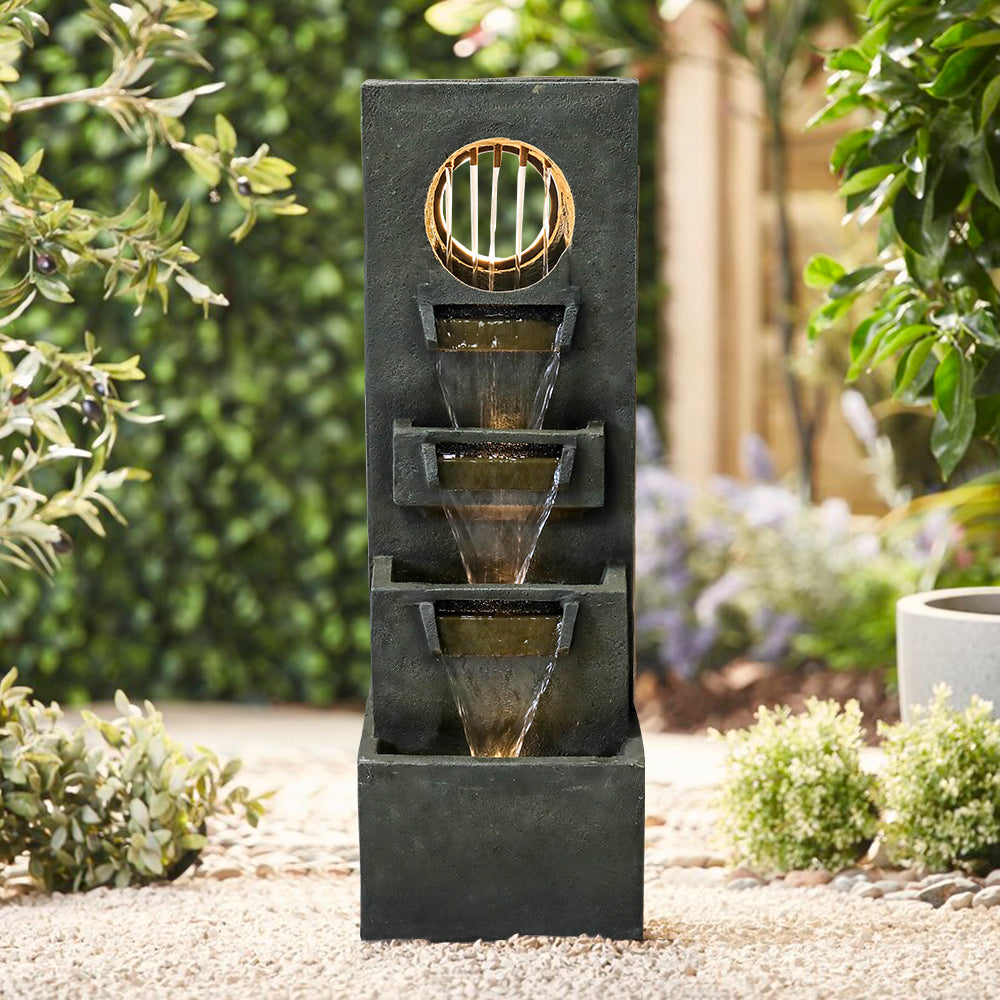Resin Moon Gate Outdoor Water Fountain 39 Inch Warm on patio