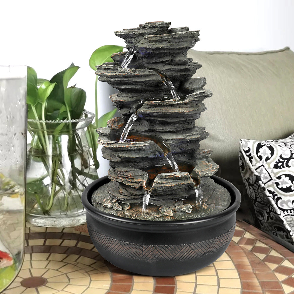 Resin 6 Tier Slate Tabletop Water Fountain 15 Inch dimensions and size