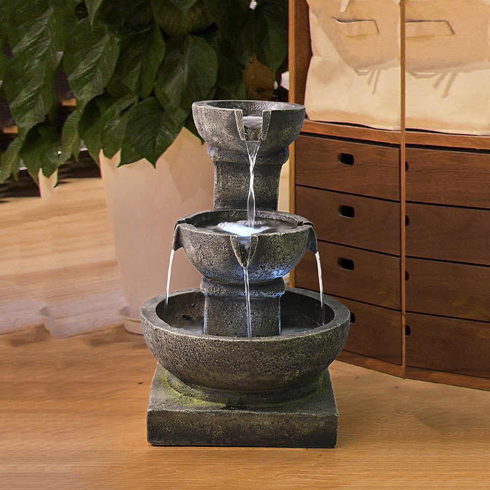 Resin Classical 3 Tier Tabletop Garden Fountain 16 Inch in garden setting