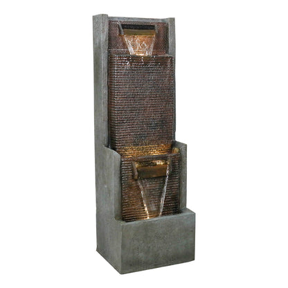Right side profile view of the modern tiered cascading water feature on a white background