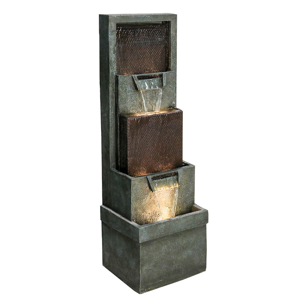 Side profile of the durable resin and fiberglass dark gray fountain on a white background
