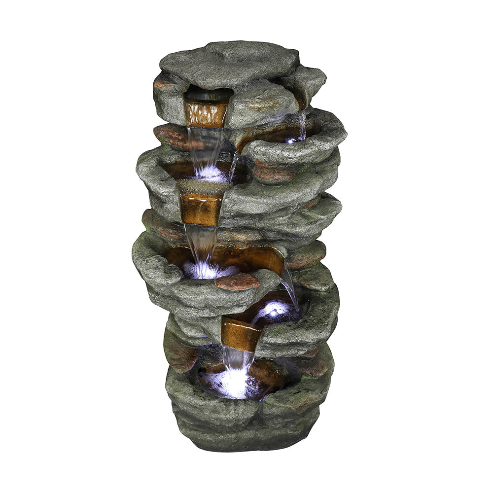 Top-down overhead view of the 6-tier cascading slate stone fountain on a pure white background.