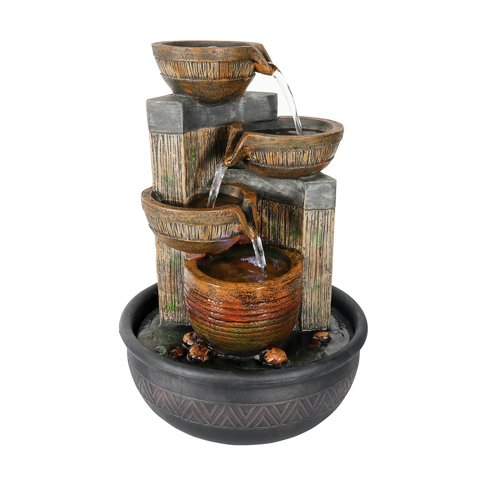 Resin Terracotta 5 Tier Tabletop Fountain 15 Inch on patio