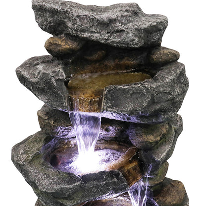 40in 4-Tiered Rock Outdoor Fountain with White LED Lights