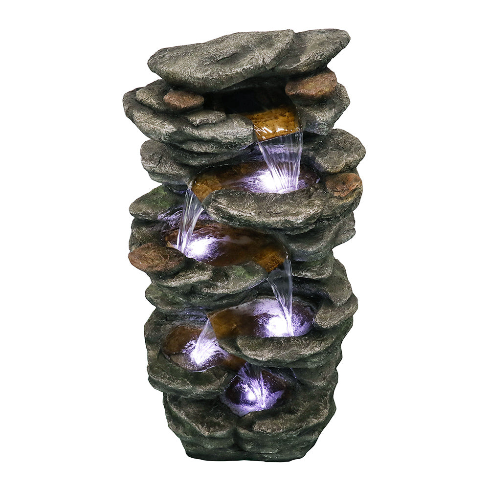 40&quot;H-Tiered Rocks Waterfall Outdoor Fountain with LED Lights