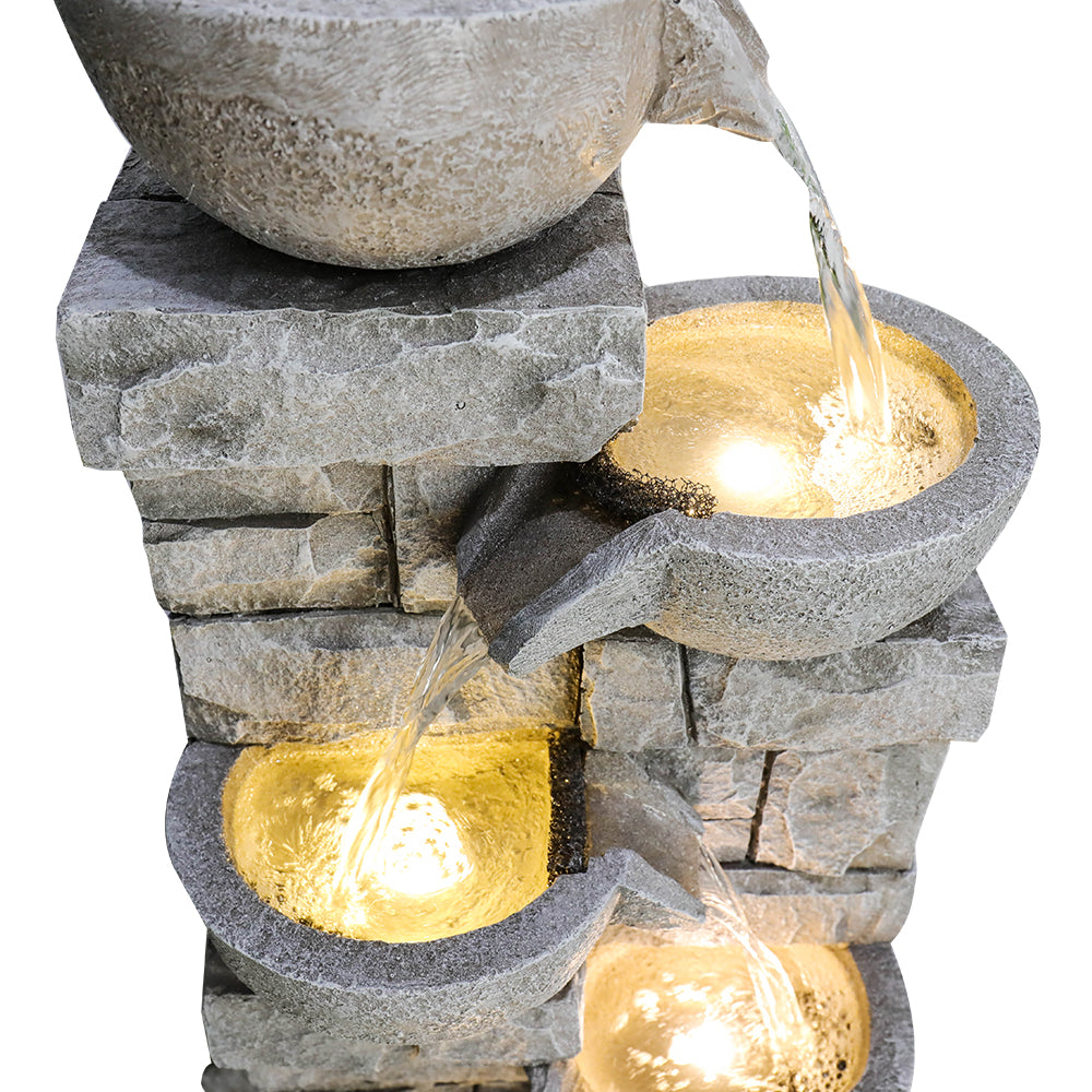 39&quot; H-Simulated Stone Outdoor Fountain with LED Lights