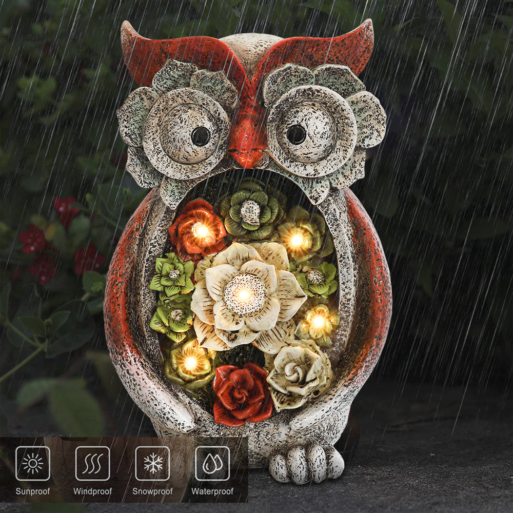 Garden Solar Resin Owl Decoration with 4 LED Lights