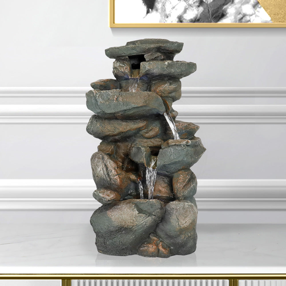 Resin Stacked Rock Indoor Fountain with LED Lights-16&quot;H