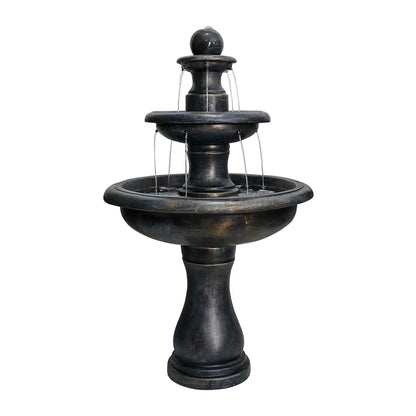 3-Tiered  Outdoor  Antique Black Garden Fountain-45.2&quot;H