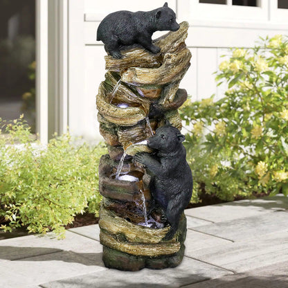 39.3&quot;H-Two Bears Playing Garden Outdoor Fountain with LED Lights