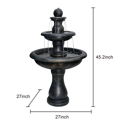 3-Tiered  Outdoor  Antique Black Garden Fountain-45.2&quot;H