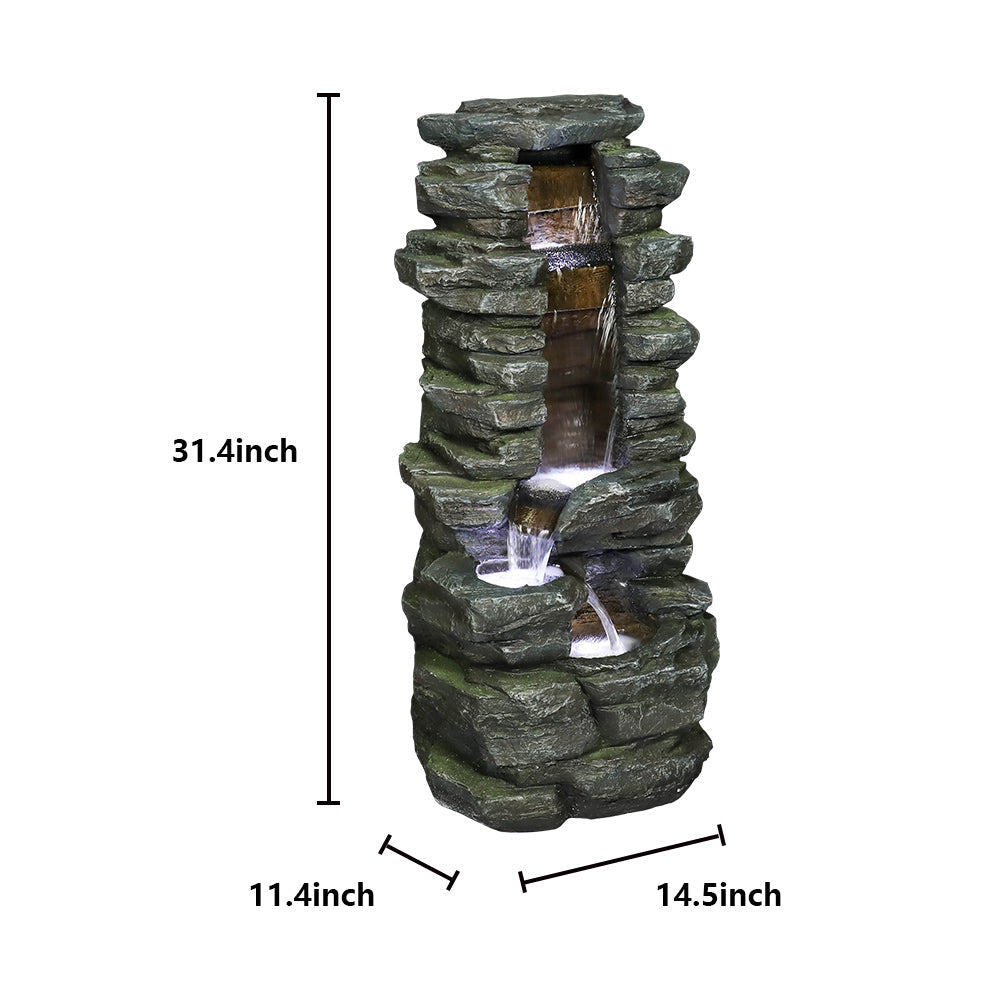 31.4&quot;H Stacked Shale Garden Outdoor Fountain with White LED Lights