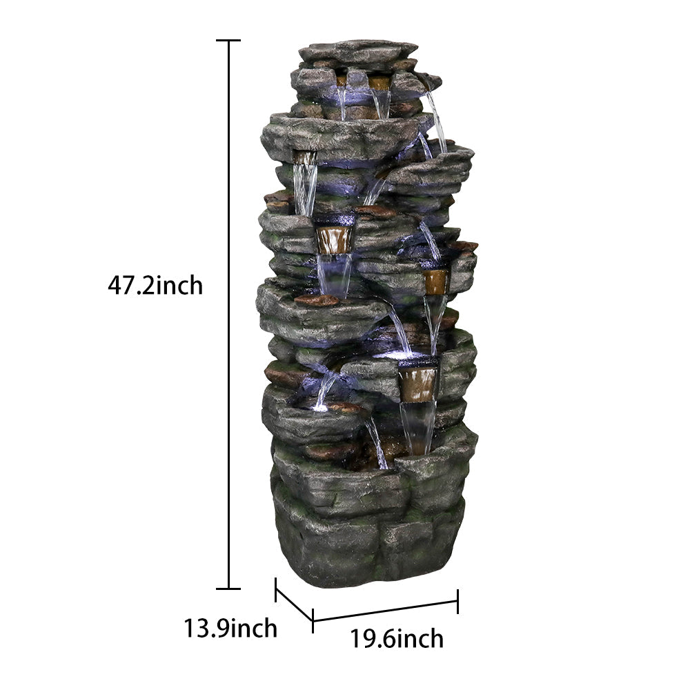 47.2&quot;H 9-Tiered  Rock Outdoor Fountain with LED Lights