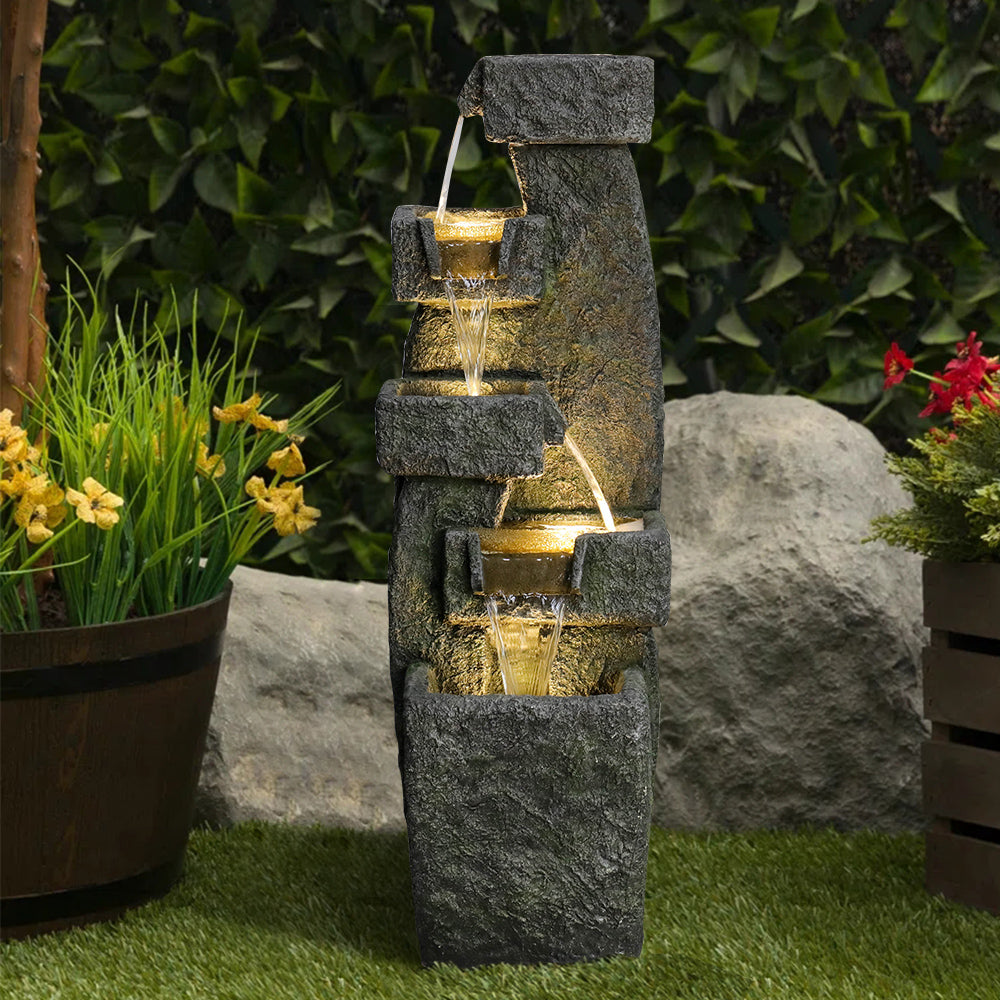 5-Tiered Modern Garden Outdoor Fountain witn LED Lights